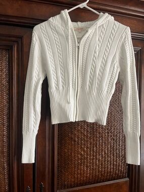 Stella Tweed Cream Cable-Knit Zip Hoodie